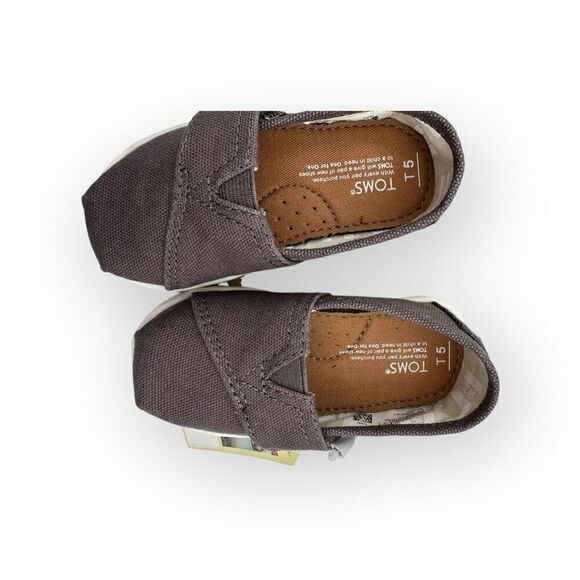 NWT Toms Kids Tiny Classic Hook & Loop Alpargata Sneaker Shoes Ash Canvas Sz T5 - Picture 4 of 10